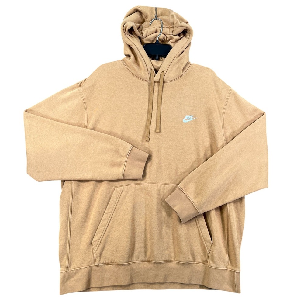 Nike Sportswear Club Fleece Hoodie Mens XXL Tan Embroidered Logo Casual Wear